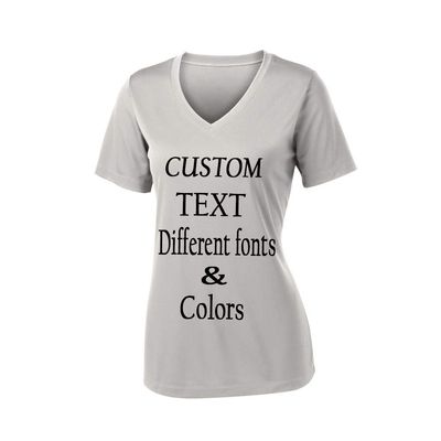 Customized Ladies V Neck Tee, Polyester Workout Design Your Own Sports Shirt Silver