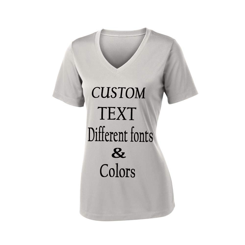 Customized Ladies V Neck Tee, Polyester Workout Design Your Own Sports Shirt Silver