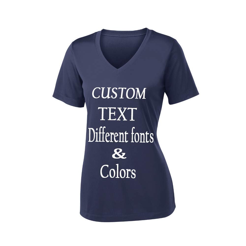 Customized Ladies V Neck Tee, Polyester Workout Design Your Own Sports Shirt True Navy