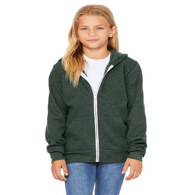 BELLA + CANVAS Youth Sponge Fleece Full-Zip Hoodie L Heather Forest