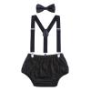 AWAYTR Baby Boys Cake Smash Outfit - First Birthday Party Suspenders Bow Tie Bloomers Set (Black)