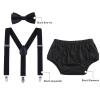 AWAYTR Baby Boys Cake Smash Outfit - First Birthday Party Suspenders Bow Tie Bloomers Set (Black) view 2