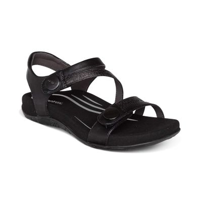 Aetrex Women's Jess Orthopedic Adjustable Quarter Strap Sandals - Comfort Memory Foam Fashion Flat Womens Sandals with Arch Support Black