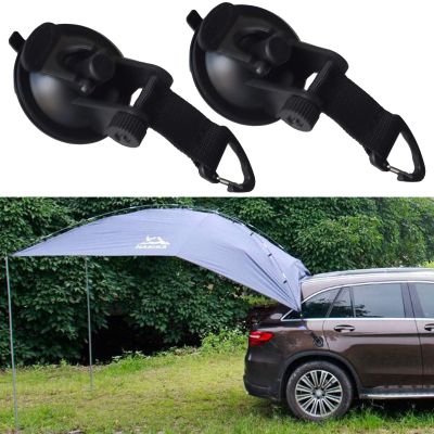 2 Pack, Strong Suction Cup Anchor Securing Strap Hook Tie Down, Camping Tarp as Car Side Awning, for SUV, MPV,Trailer,Teardrop,Sedan Anti-uv Tent for Beach Camping/Auto Traveling Tent/Shade Awning