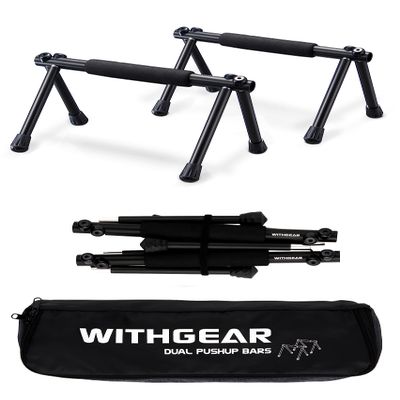 WITHGEAR Folding Push Up Bar Hawk Black | Portable Outdoor Bar & Home Workout Equipment | Duralumin Metal Dip Bar & Pushup Handles | Dip Bars for Strength Training | Lightweight Metal Bar