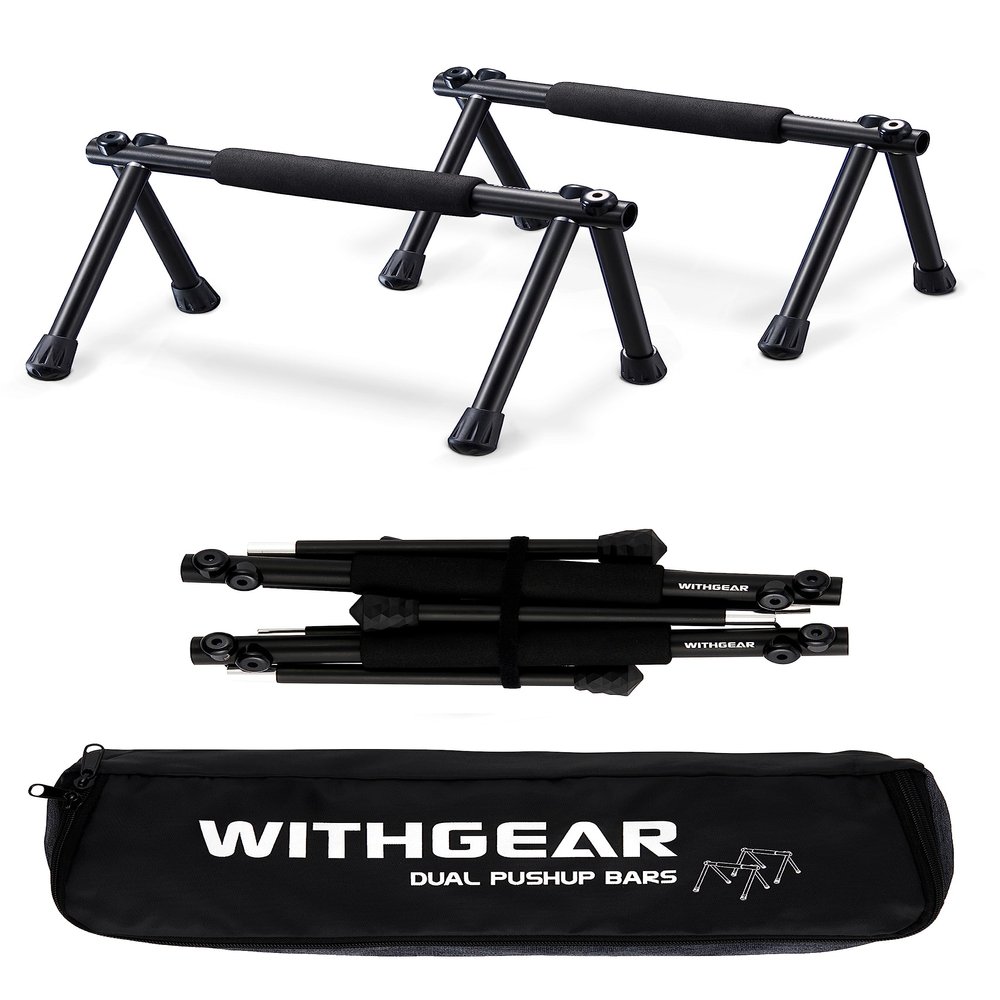 WITHGEAR Folding Push Up Bar Hawk Black | Portable Outdoor Bar & Home Workout Equipment | Duralumin Metal Dip Bar & Pushup Handles | Dip Bars for Strength Training | Lightweight Metal Bar