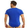 ACSUSS Men's Short Sleeve Undershirt Press Button Crotch Shirt Bodysuit Round Neck Leotard Tops Blue XX-Large view 4