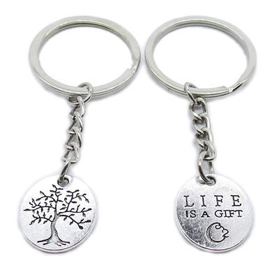 5 PCS Antique Silver Plated Keyrings Keychains LD6R7 Life String Tree Tags Key Ring Chains Tags Clasps