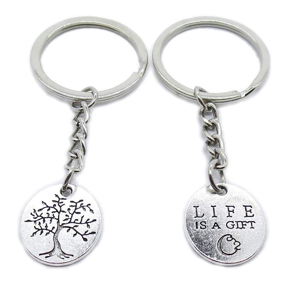 5 PCS Antique Silver Plated Keyrings Keychains LD6R7 Life String Tree Tags Key Ring Chains Tags Clasps