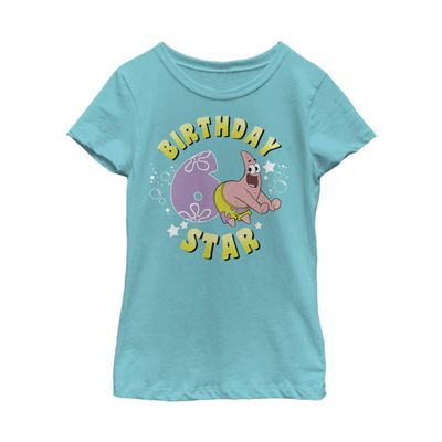 Fifth Sun girls Spongebob Squarepants Patrick Birthday Six Short Sleeve Tee T Shirt, Tahiti Blue, X-Small US