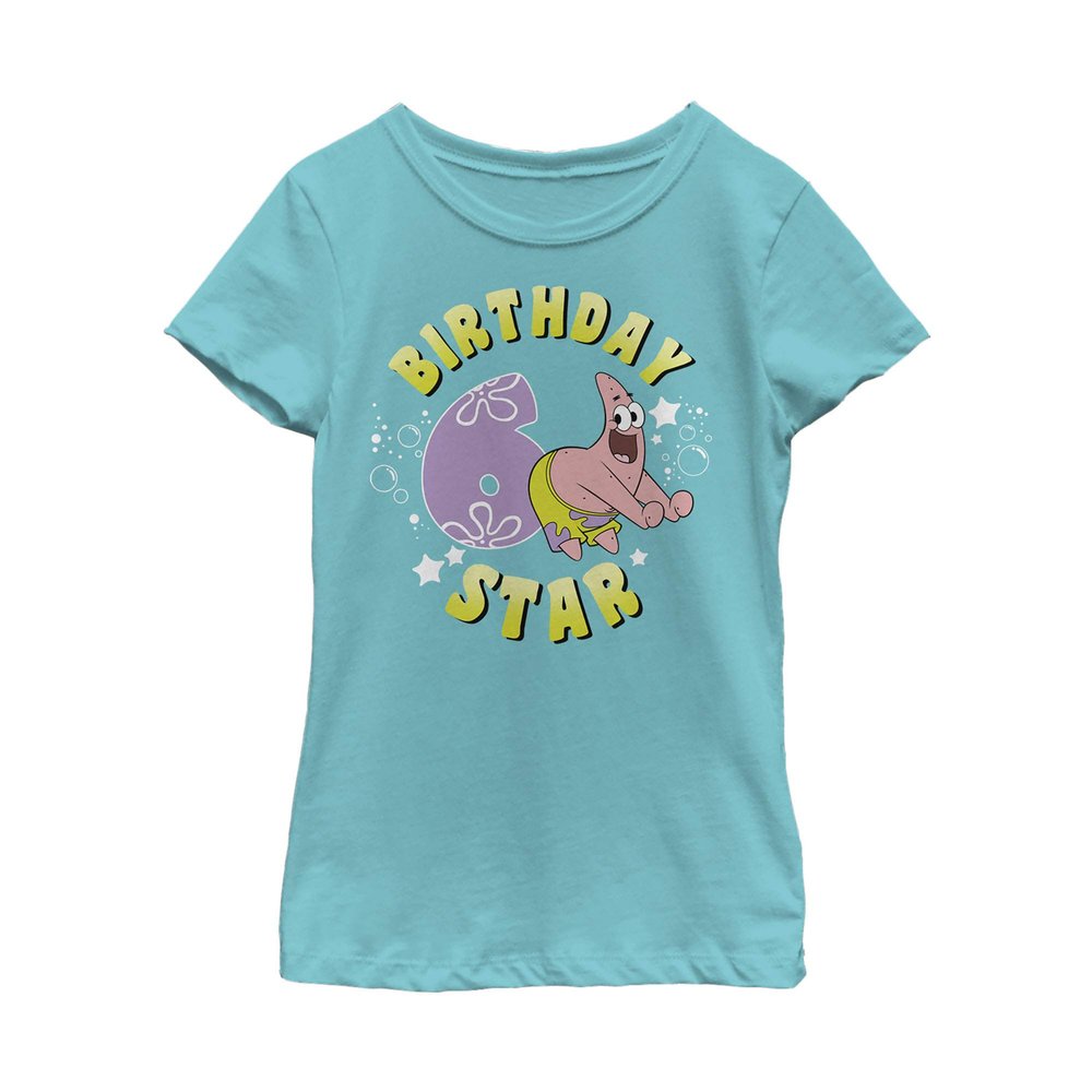 Fifth Sun girls Spongebob Squarepants Patrick Birthday Six Short Sleeve Tee T Shirt, Tahiti Blue, X-Small US