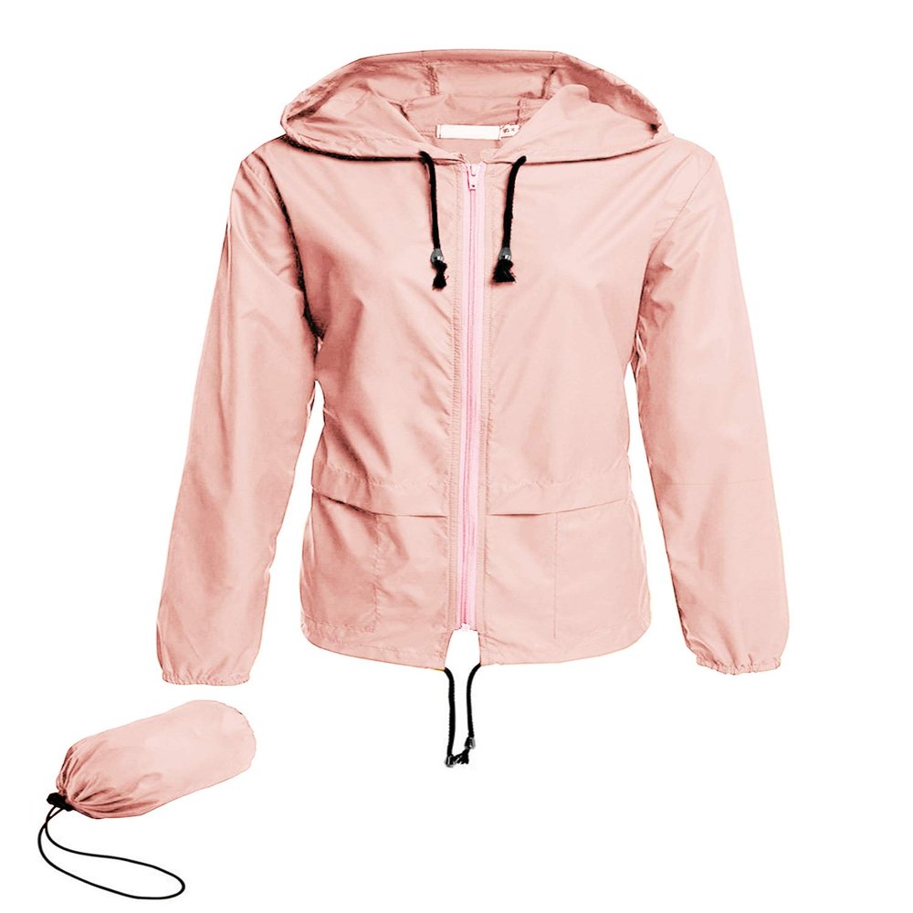 Avoogue Raincoat Women Lightweight Waterproof Rain Jackets Packable Outdoor Hooded Windbreaker Running Coat (Pink XXL)