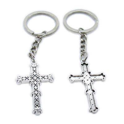 20 PCS Antique Silver Plated Keyrings Keychains KU9U7 Latin Cross Key Ring Chains Tags Clasps