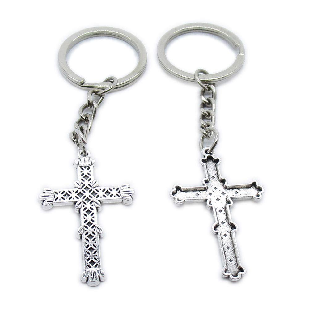 20 PCS Antique Silver Plated Keyrings Keychains KU9U7 Latin Cross Key Ring Chains Tags Clasps