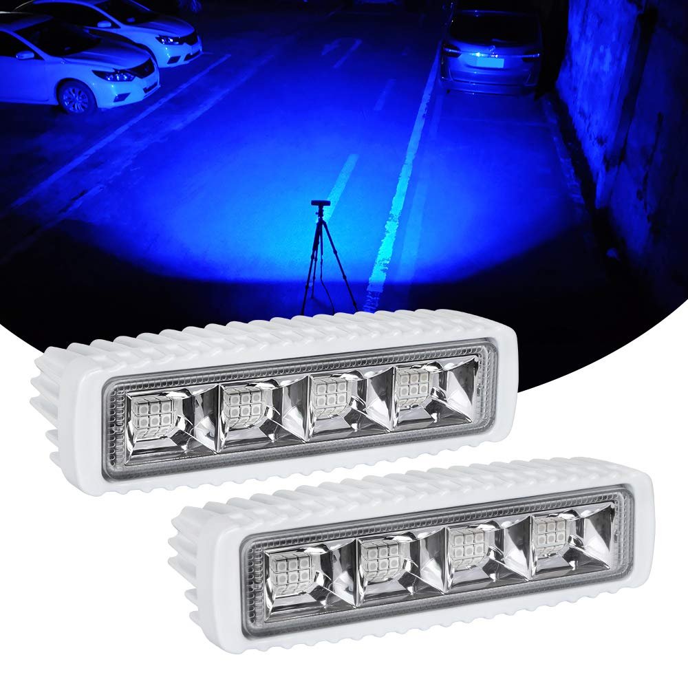 EXZEIT Waterproof Led Boat Lights, Blue Light,2 pc 72W Deck/Dock Marine Lights 4000 LMS 120Flood Light, 6.3 inch, 12/24 V Led Light Bar (blue light)