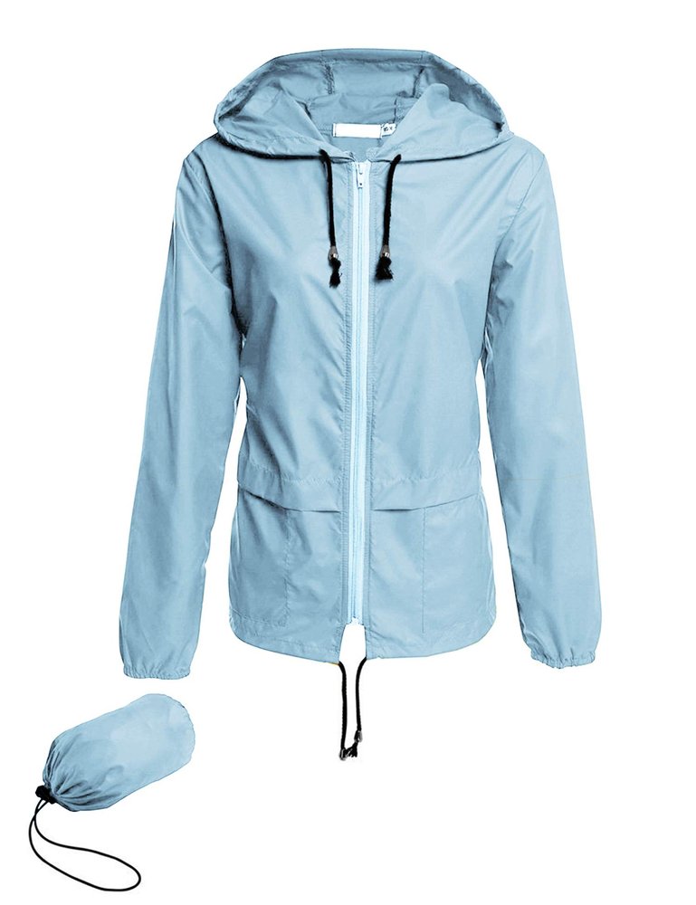 Avoogue Lightweight Raincoat Women's Waterproof Windbreaker Packable Outdoor Hooded Rain Jacket Light Blue XXL
