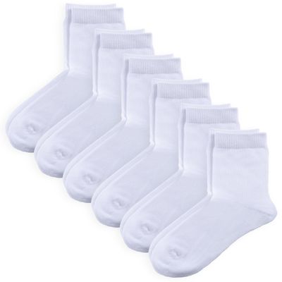 COTTON DAY Unisex Little Kids Youth Boys Girls Soft Cotton Crew Dress Socks Seamless Toe 6 Pack 10-12 years Plain White XL (12)