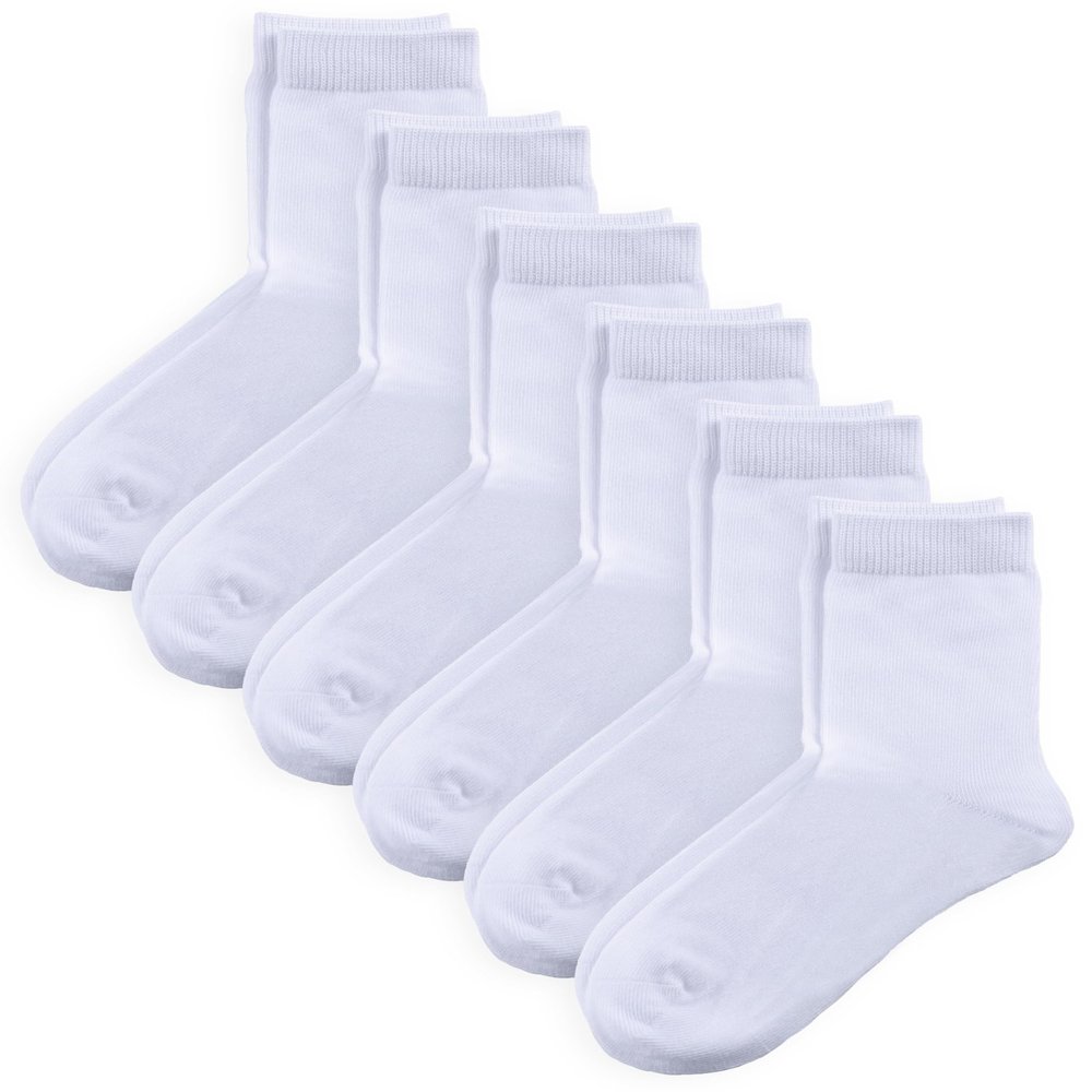 COTTON DAY Unisex Little Kids Youth Boys Girls Soft Cotton Crew Dress Socks Seamless Toe 6 Pack 10-12 years Plain White XL (12)