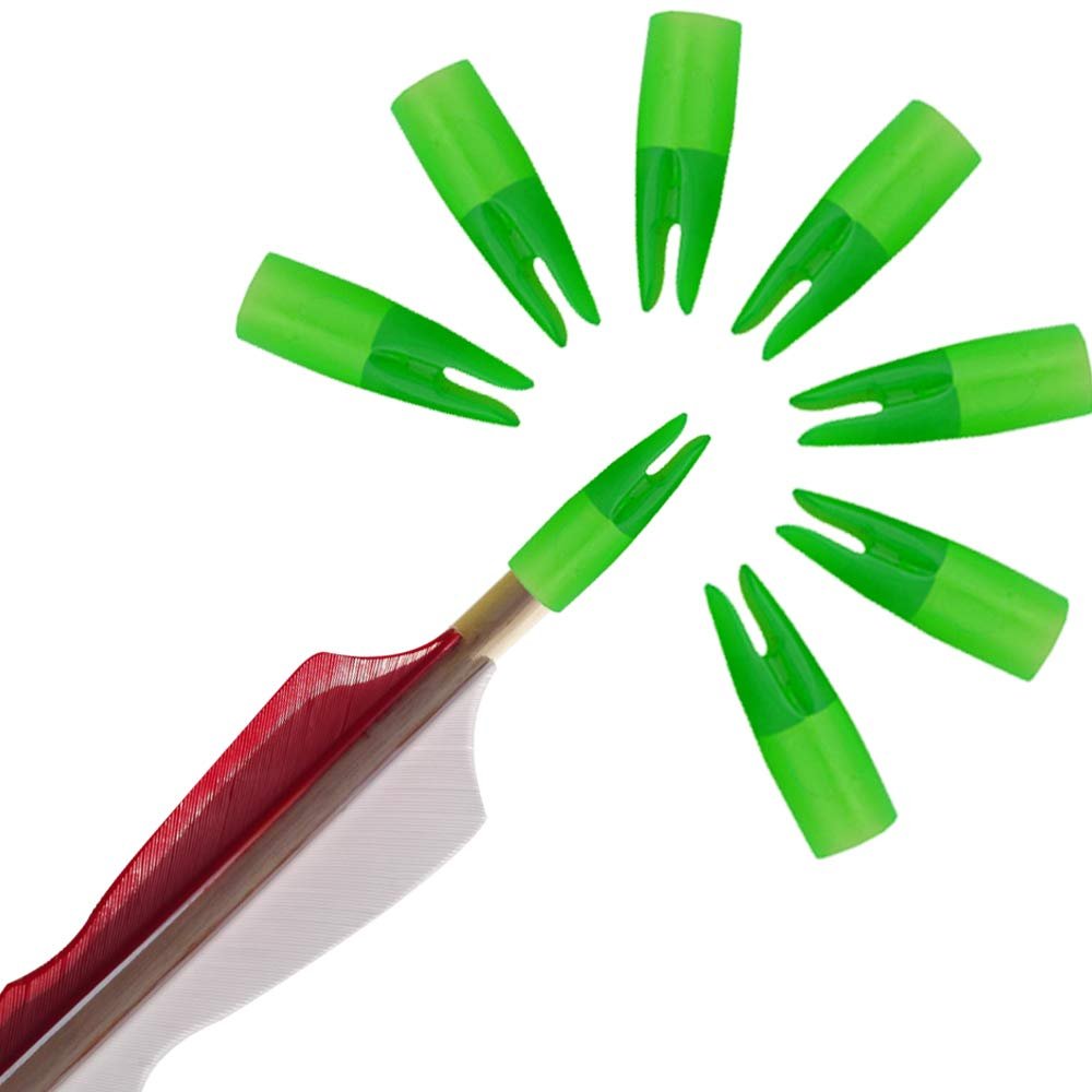 SHARROW 100pcs Archery Arrow Nocks Glue on 8mm Arrow Shaft Hunting Accessories Arrow Tails DIY (Transparent Green)