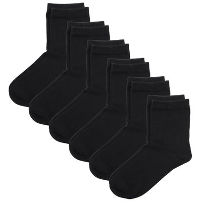 COTTON DAY Unisex Little Kids Youth Boys Girls Soft Cotton Crew Dress Socks Seamless Toe 6 Pack 8-10 years Plain Black L (10)