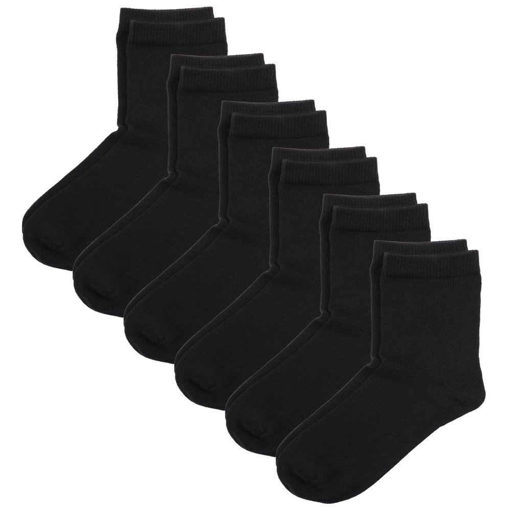 COTTON DAY Unisex Little Kids Youth Boys Girls Soft Cotton Crew Dress Socks Seamless Toe 6 Pack 8-10 years Plain Black L (10)