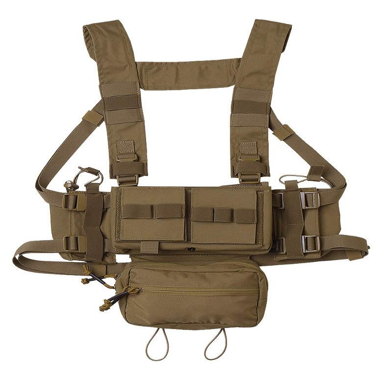 KRYDEX Micro Chest Rig with 5.56/7.62 Magazine Holder,Wing Pouches,Dangler Pouch,Fat Strap Shoulder Harness Set (CB)