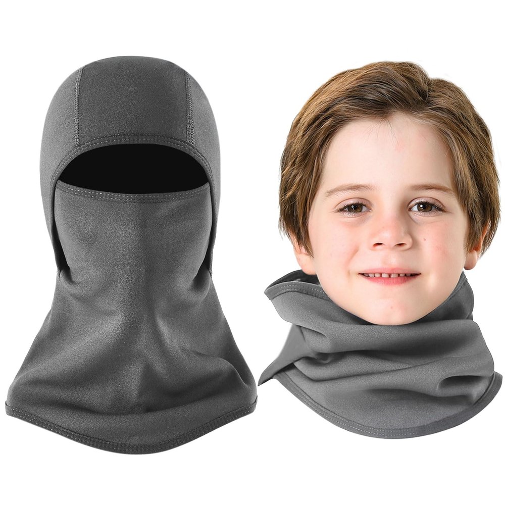 Aegend Balaclava Face Mask for Kids Age 5-12, Windproof Ski Face Neck Warmer for Cold Weather Winter Outdoor Sports(Gray)