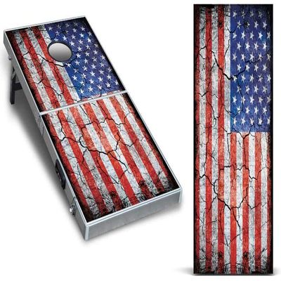 247 Skins Cornhole Decal Design Graphic Vinyl Wrap Sticker Skin Corn Hole Board Set 2-Pack - USA American Flag Fractured