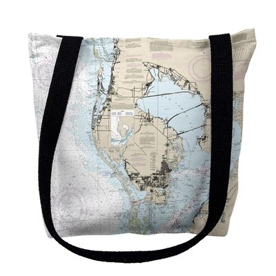 Betsy Drake TY11412M 16 x 16 in. Tampa Bay Florida Nautical Map Tote Bag - Medium