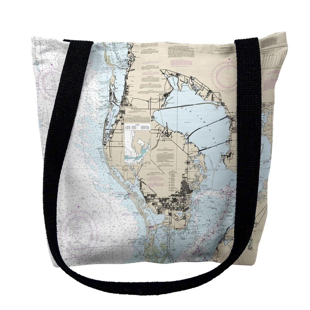 Betsy Drake TY11412M 16 x 16 in. Tampa Bay Florida Nautical Map Tote Bag - Medium