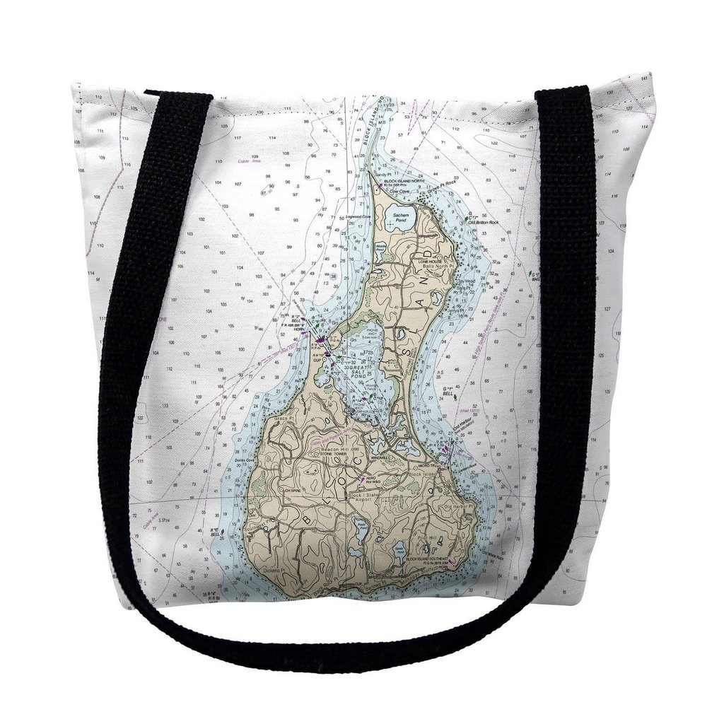 Betsy Drake TY13215M 16 x 16 in. Block Island Rhode Island Nautical Map Tote Bag - Medium