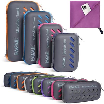 BAGAIL Camping Towel with EVA Case, Compact & Ultra Soft Microfiber Travel Towel - Super Absorbent & Lightweight Quick Dry Towels for Sports, Beach, Gym, Backpacking, Hiking and Yoga - Purple, XL