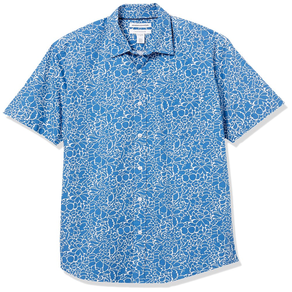Amazon Essentials Men's Regular-Fit Short-Sleeve Poplin Shirt, Navy Floral, XX-Large