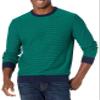 Amazon Essentials Men's Long-Sleeve Crewneck Sweater, 100% Cotton, Big & Tall Options Available, Emerald Green Stripe, X-Small view 1