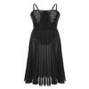 FEESHOW Youth Girls Sequined Lyrical Dance Costume Dresses Leotard Sheer Maxi Long Tulle Skirt Spaghetti Black 8 view 1