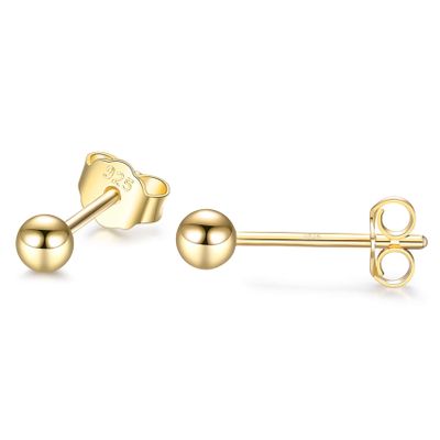 1 Pair Sterling Silver Stud Earrings Hypoallergenic 3mm 18k Gold Plated Small Round Ball Earring for Women Men(Gold)