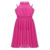 Agoky Kids Girl's Lyrical Dance Dress Mock Neck Sequined Tulle Skirt Modern Latin Ballroom Dancing Costumes Rose_Red 7-8 view 2