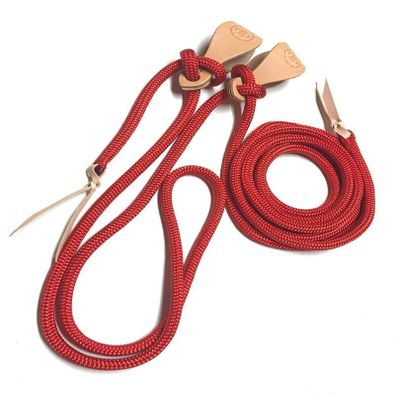 mecate red rein yacht rope with choice of natural, black or brown slobber straps