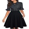 A Line Dresses for Women 2026 Vintage Polka Dot Tea Party Church Business Casual Office Wear to Work Professional Trendy Outfits Curvy Ladies Patchwork Retro Conservative Teacher Interview Frocks S view 1