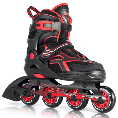 2PM SPORTS Torinx Green Boys Adjustable Inline Skates, Fun Beginner Roller Skates for Kids, Youth, Girls, Men and Women (Red, Large - Youth (4-7 US))
