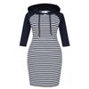 MISSKY Women 3/4 Sleeve Stripe Pocket Slim Casual Pullover Hoodie Dress (3XL,Navy&White16#) view 1