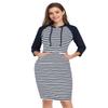 MISSKY Women 3/4 Sleeve Stripe Pocket Slim Casual Pullover Hoodie Dress (3XL,Navy&White16#) view 2