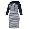 MISSKY Women 3/4 Sleeve Stripe Pocket Slim Casual Pullover Hoodie Dress (3XL,Navy&White16#) view 3