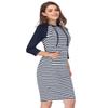 MISSKY Women 3/4 Sleeve Stripe Pocket Slim Casual Pullover Hoodie Dress (3XL,Navy&White16#) view 4