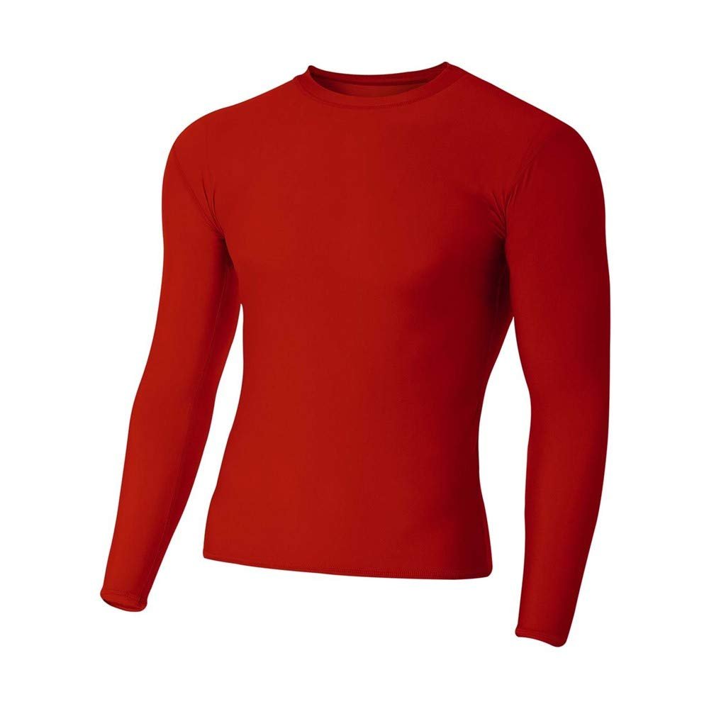 A4 Sportswear Youth Medium Scarlet Long Sleeve Compression Crew