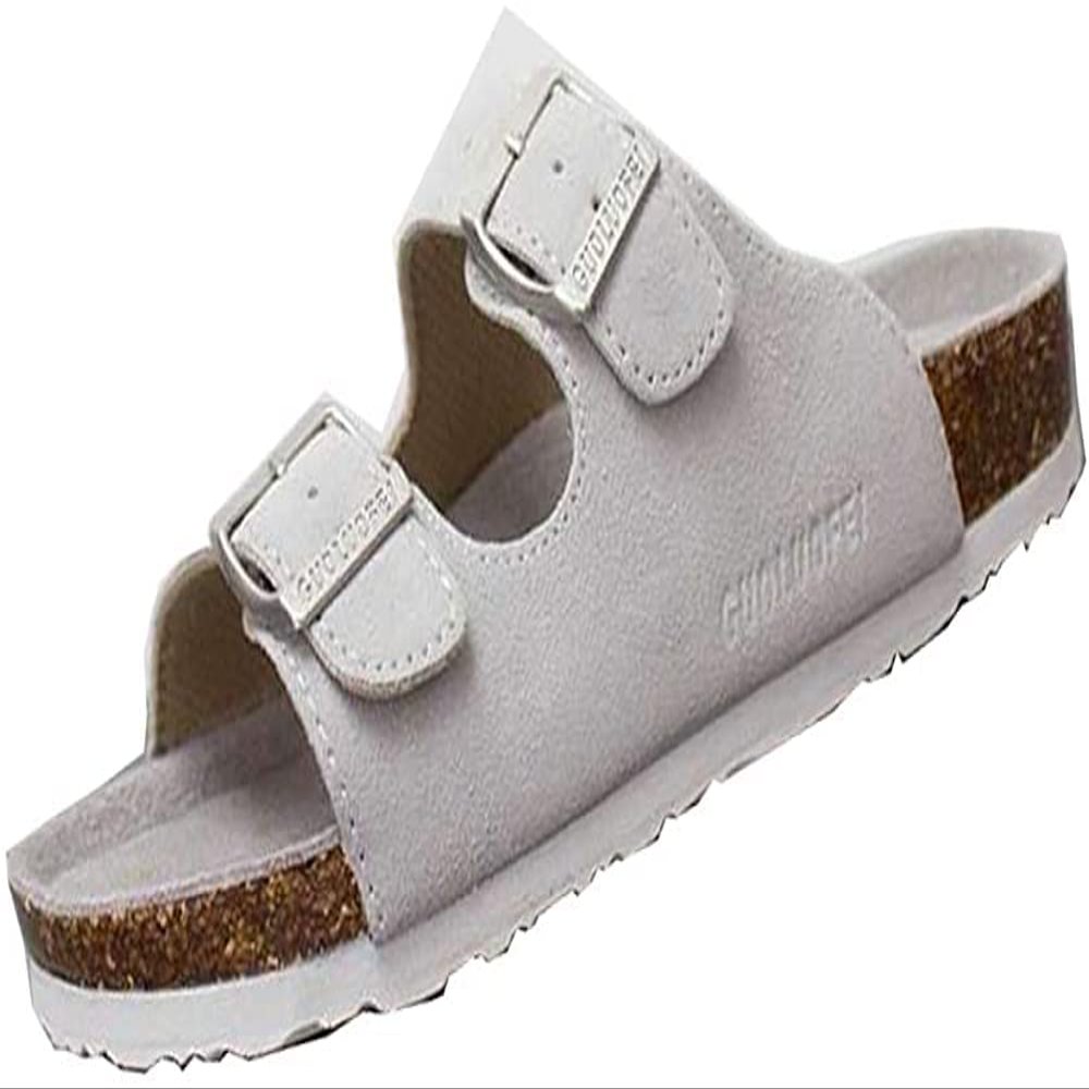 Asifn Women Men Slide Cork Sandal Flat Adjustable Strap Buckle Slip on Casual Open Toe Shoes Suede Summer 7 Men White
