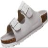 Asifn Women Men Slide Cork Sandal Flat Adjustable Strap Buckle Slip on Casual Open Toe Shoes Suede Summer 7 Men White