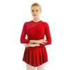 Moily Women's Long Sleeve Mesh Sheer Figure Ice Skating Dress Back Cutout Ballet Dance Costume Red Medium view 1
