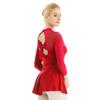 Moily Women's Long Sleeve Mesh Sheer Figure Ice Skating Dress Back Cutout Ballet Dance Costume Red Medium view 3