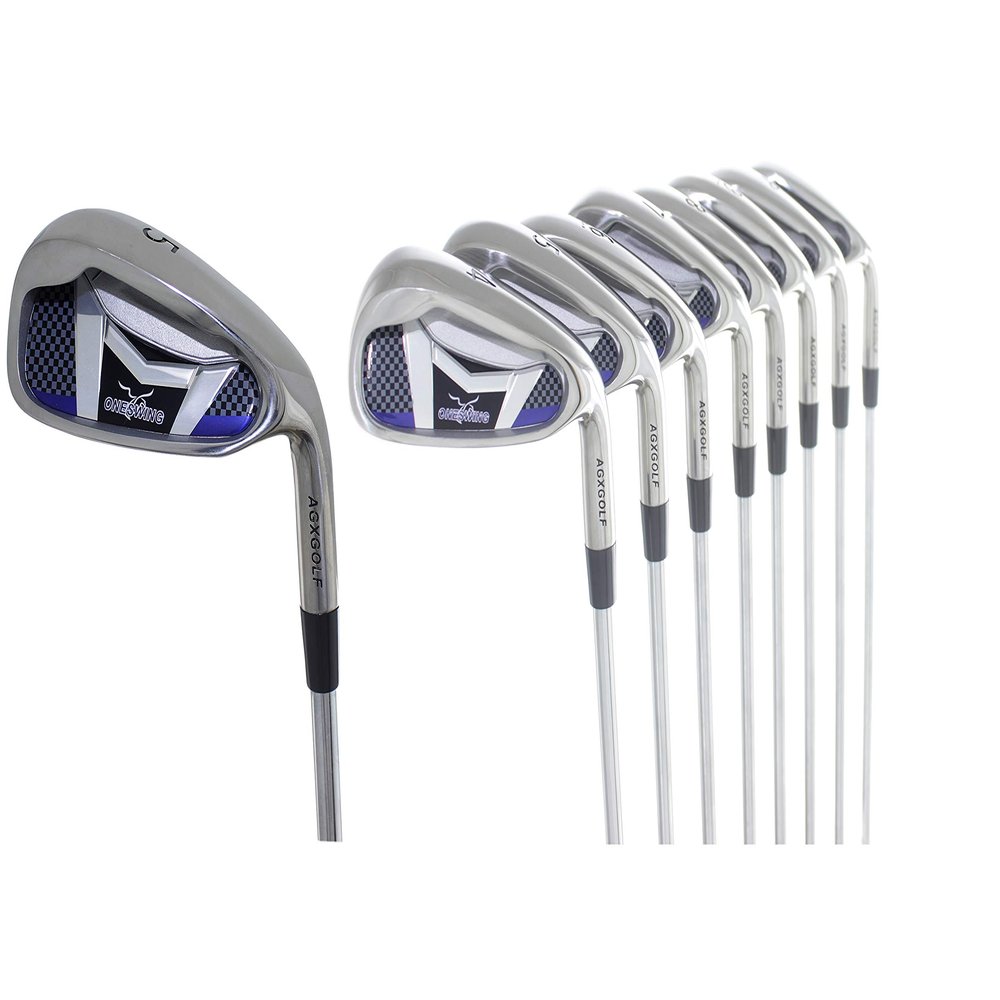 AGXGOLF Men's Stiff Flex, Regular Length Same Length Tour Irons Set, True Temper Score LT Steel Shafts; AGXGOLF One Swing 4-9 Irons + Pitching Wedge + Bonus Sand Wedge, Right Hand USA Built